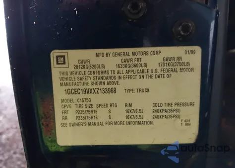 1999 Chevrolet Silverado 1500 Ls from USA, damaged, VIN 1GCEC19VXXZ133968